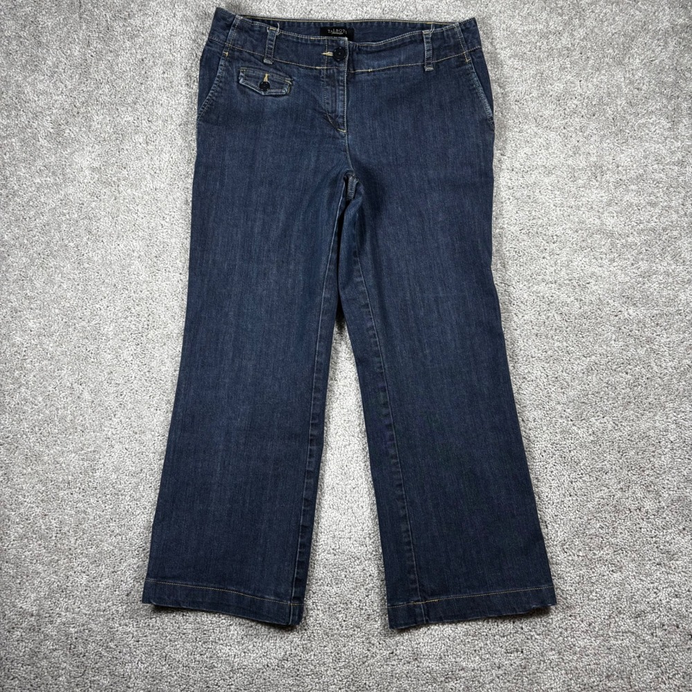Talbots Signature Flare Jeans Womens 12 Dark Indigo Wash Stretch Denim Wide Leg